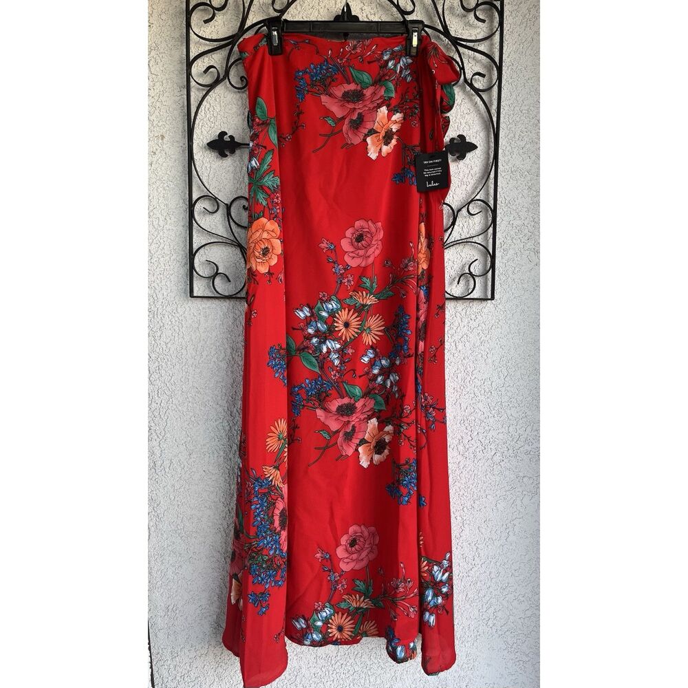 Lulus Bloom With A View Of Red Maxi Wrap Skirt - XL - Multicolored - Picture 2 of 9